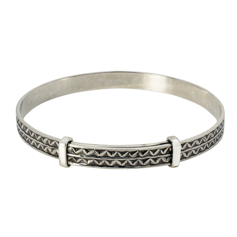 Cinching Belt Bangle in Antiqued Silver - Zigzag Pattern