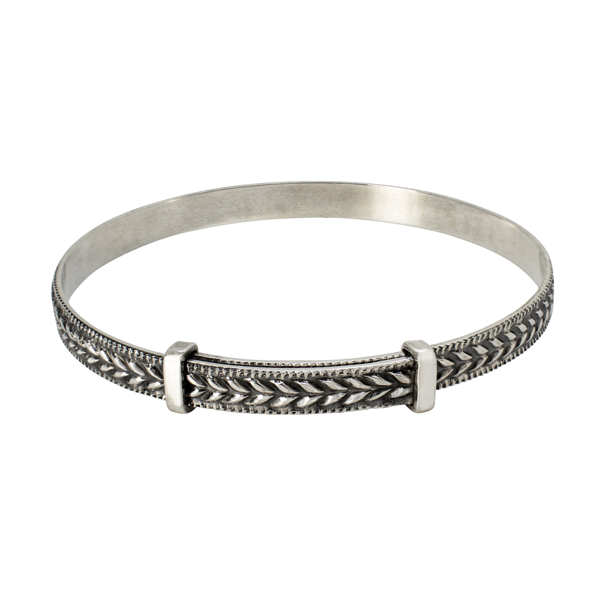 Cinching Belt Bangle in Antiqued Silver - Braided Pattern