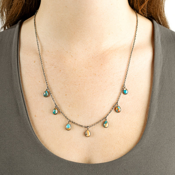 Spiny Oyster Turquoise Teardrops Necklace