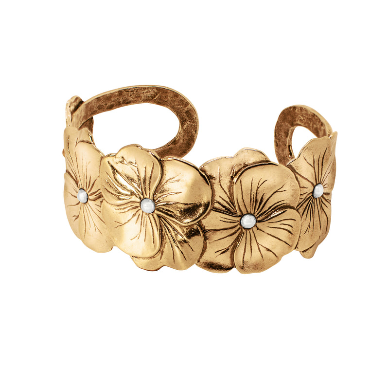 Pansy Chain Cuff in Bronze with Silver Accents