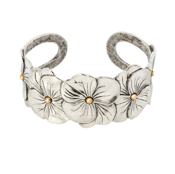 Pansy Chain Cuff in Silver with Bronze Accents