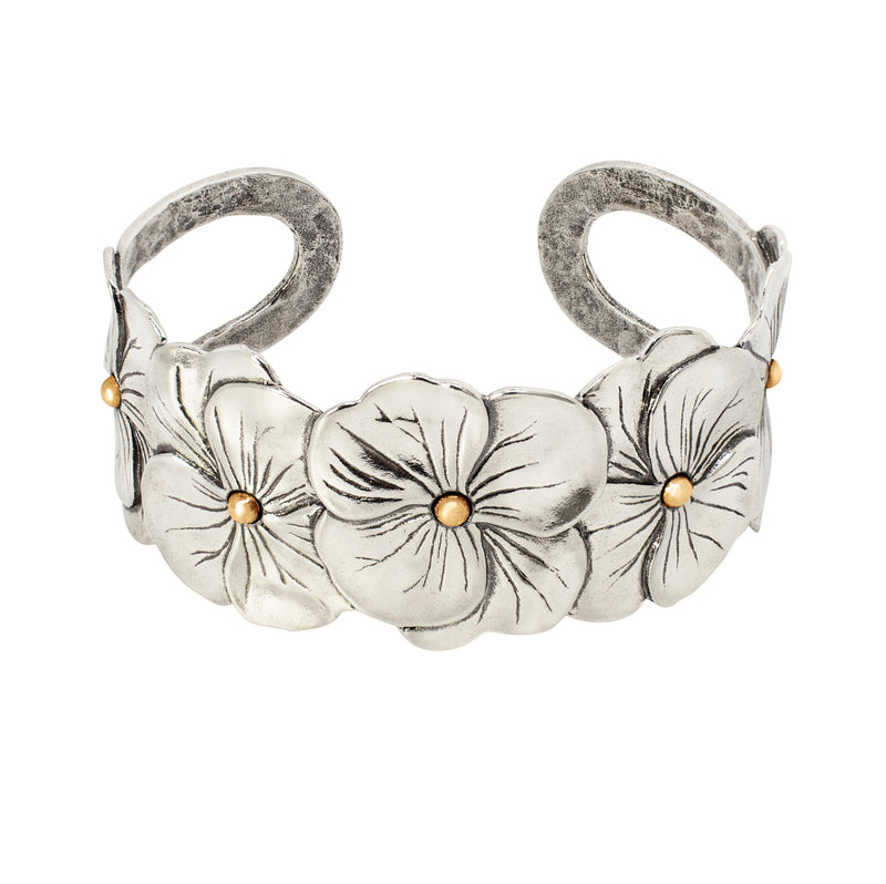 Pansy Chain Cuff in Silver with Bronze Accents