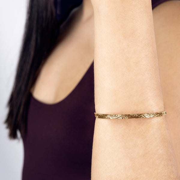 Unhinged Bangle in Antiqued Bronze - Waves Pattern