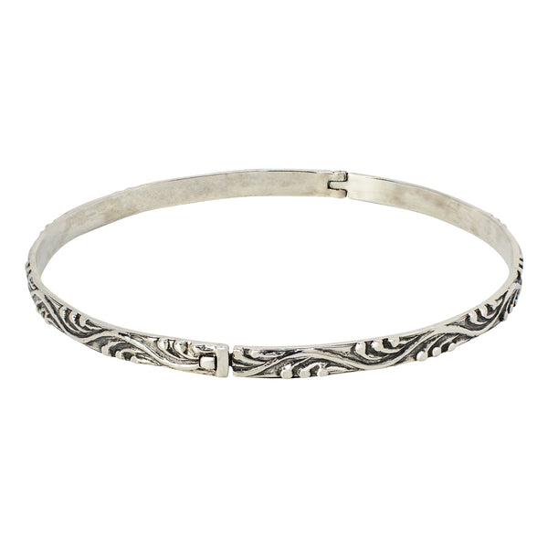 Unhinged Bangle in Antiqued Silver - Waves Pattern