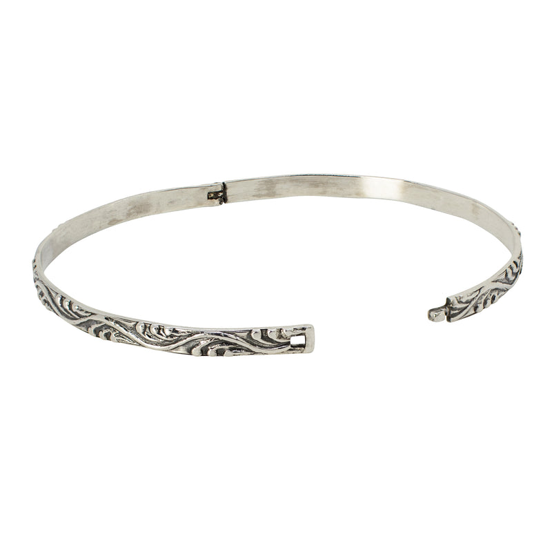 Unhinged Bangle in Antiqued Silver - Waves Pattern