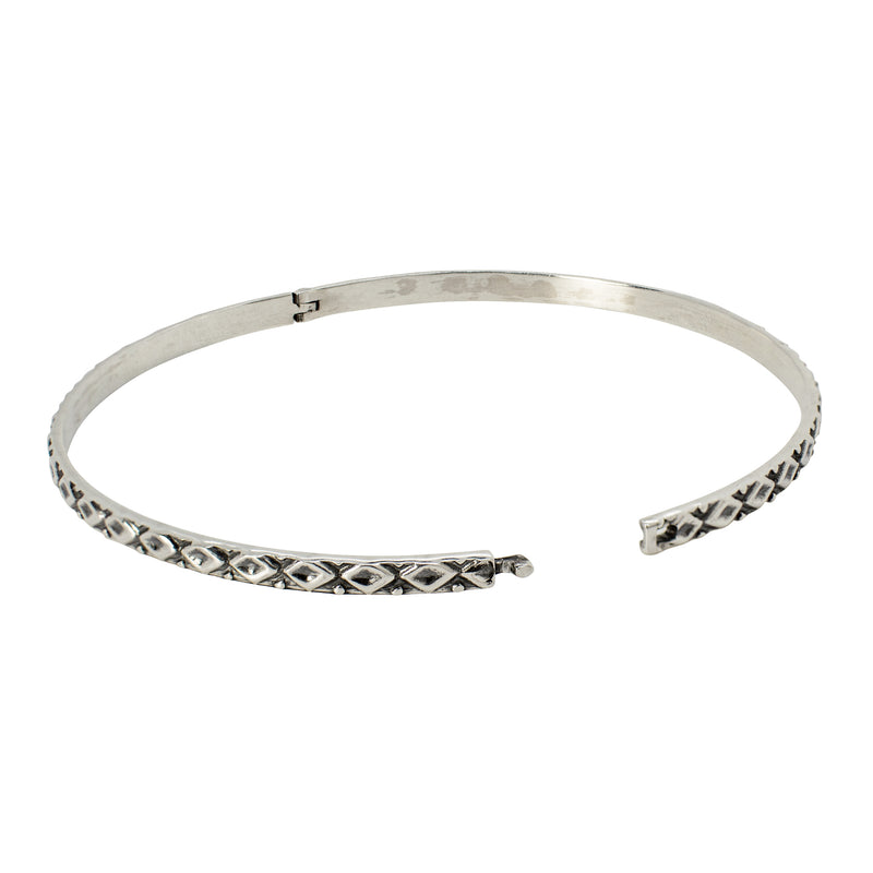 Unhinged Bangle Antiqued Silver - Square Pattern