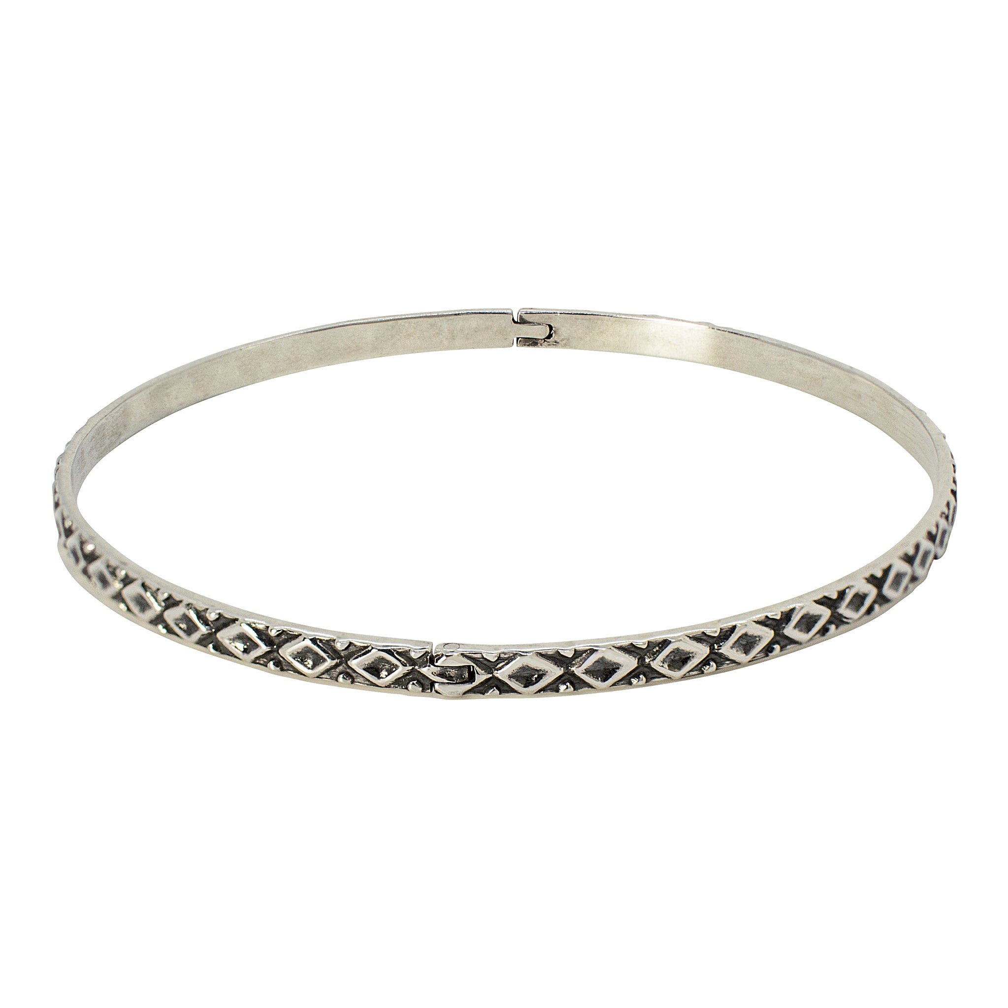 Unhinged Bangle Antiqued Silver - Square Pattern