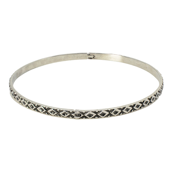 Unhinged Bangle Antiqued Silver - Square Pattern