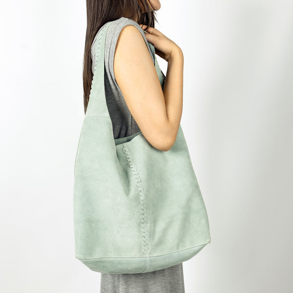 Soft Satchel Bag in Sea Glass Green Suede | Available to Ship May 20, 2025