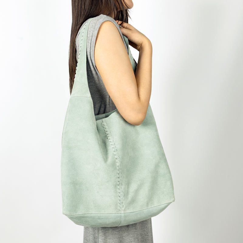 Soft Satchel Bag in Sea Glass Green Suede | Available to Ship May 20, 2025