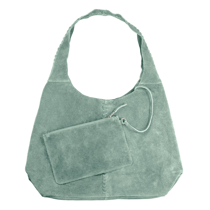 Soft Satchel Bag in Sea Glass Green Suede | Available to Ship May 20, 2025