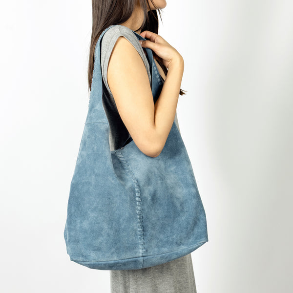 Soft Satchel Bag in Dusty Blue Suede | Available to Ship May 20, 2025