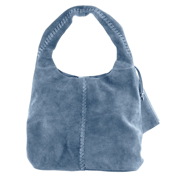 Soft Satchel Bag in Dusty Blue Suede | Available to Ship May 20, 2025