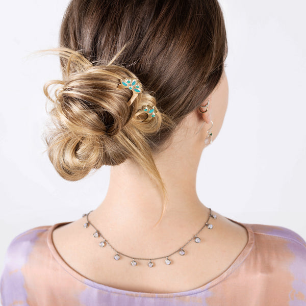 Cut Stone Fado Hair Pin in Turquoise & Bronze - Large
