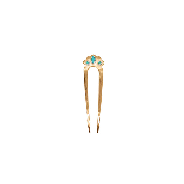 Cut Stone Fado Hair Pin in Turquoise & Silver - Small