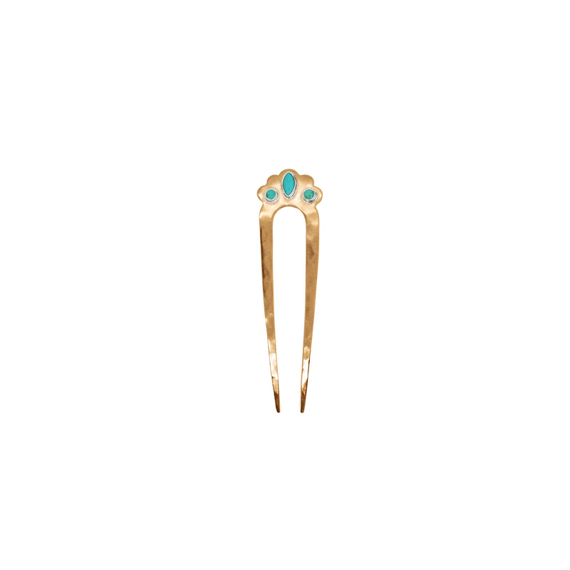 Cut Stone Fado Hair Pin in Turquoise & Silver - Small