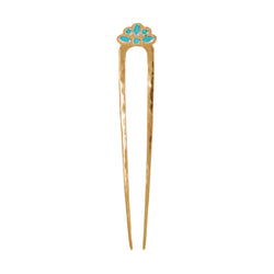 Cut Stone Fado Hair Pin in Turquoise & Bronze - Large