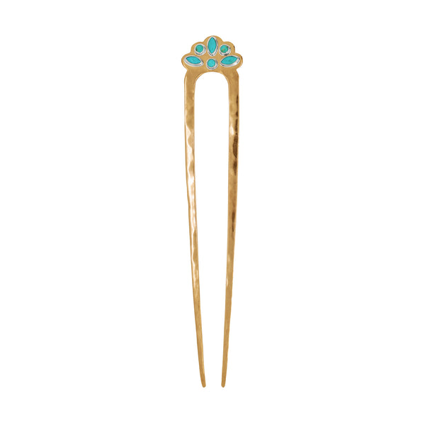Cut Stone Fado Hair Pin in Turquoise & Bronze - Large