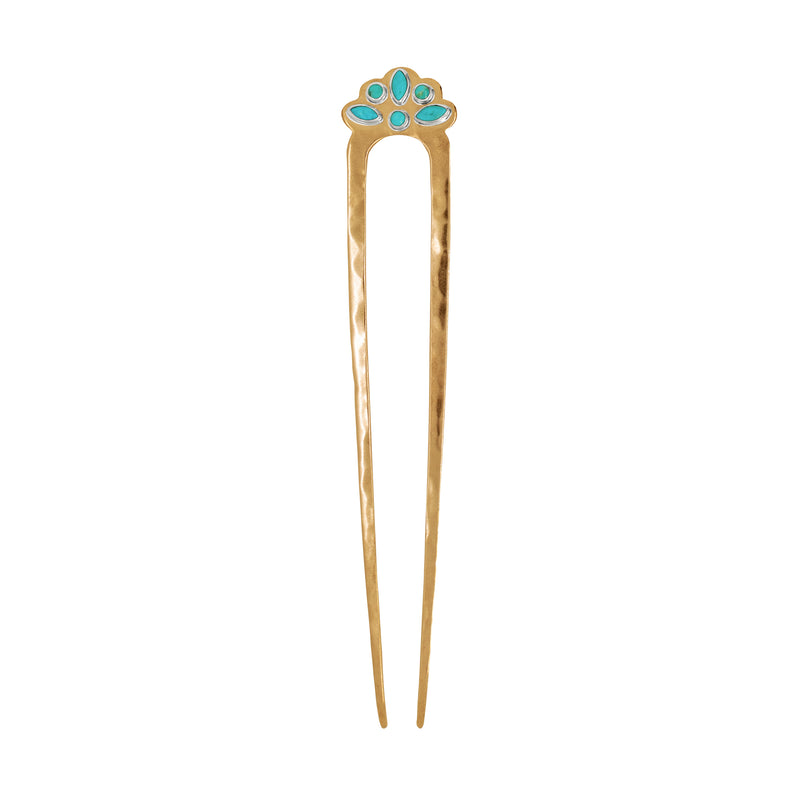 Cut Stone Fado Hair Pin in Turquoise & Bronze - Large