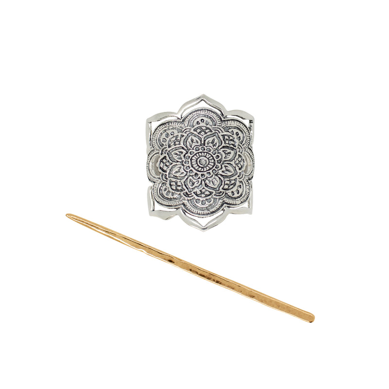 Mandala Pony Cover in Antiqued Silver & Bronze