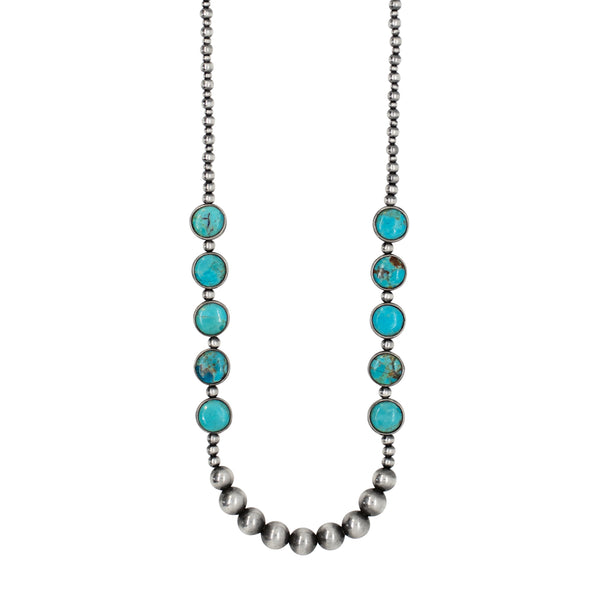 Side Stacked Bonfire Turquoise Coin Necklace