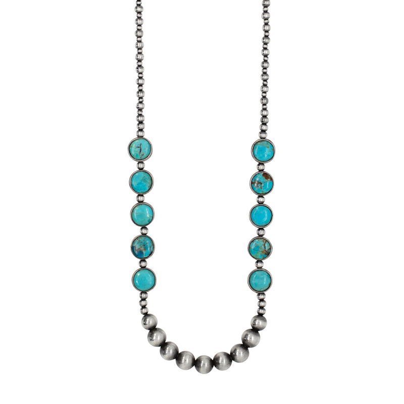 Side Stacked Bonfire Turquoise Coin Necklace