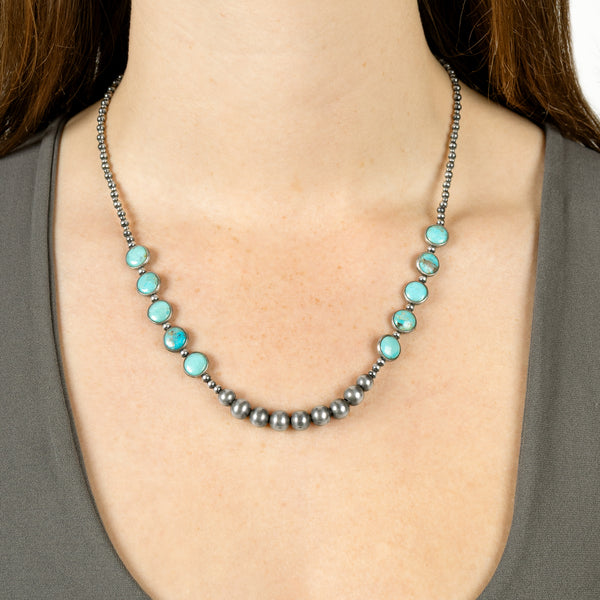 Side Stacked Bonfire Turquoise Coin Necklace
