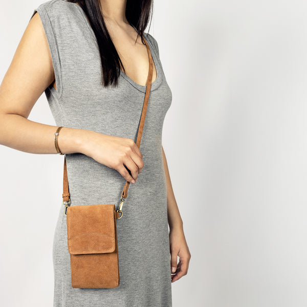 On the Move Leather Phone Bag in Chestnut Brown | Available to Ship May 20, 2025