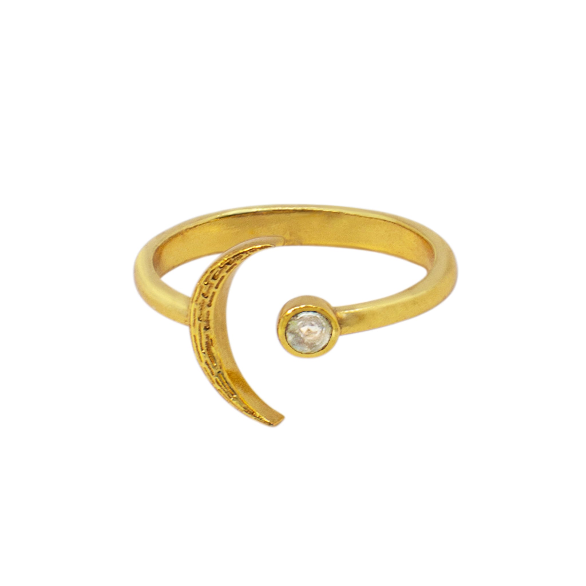 Crescent Moon Ring in Moonstone & Gold