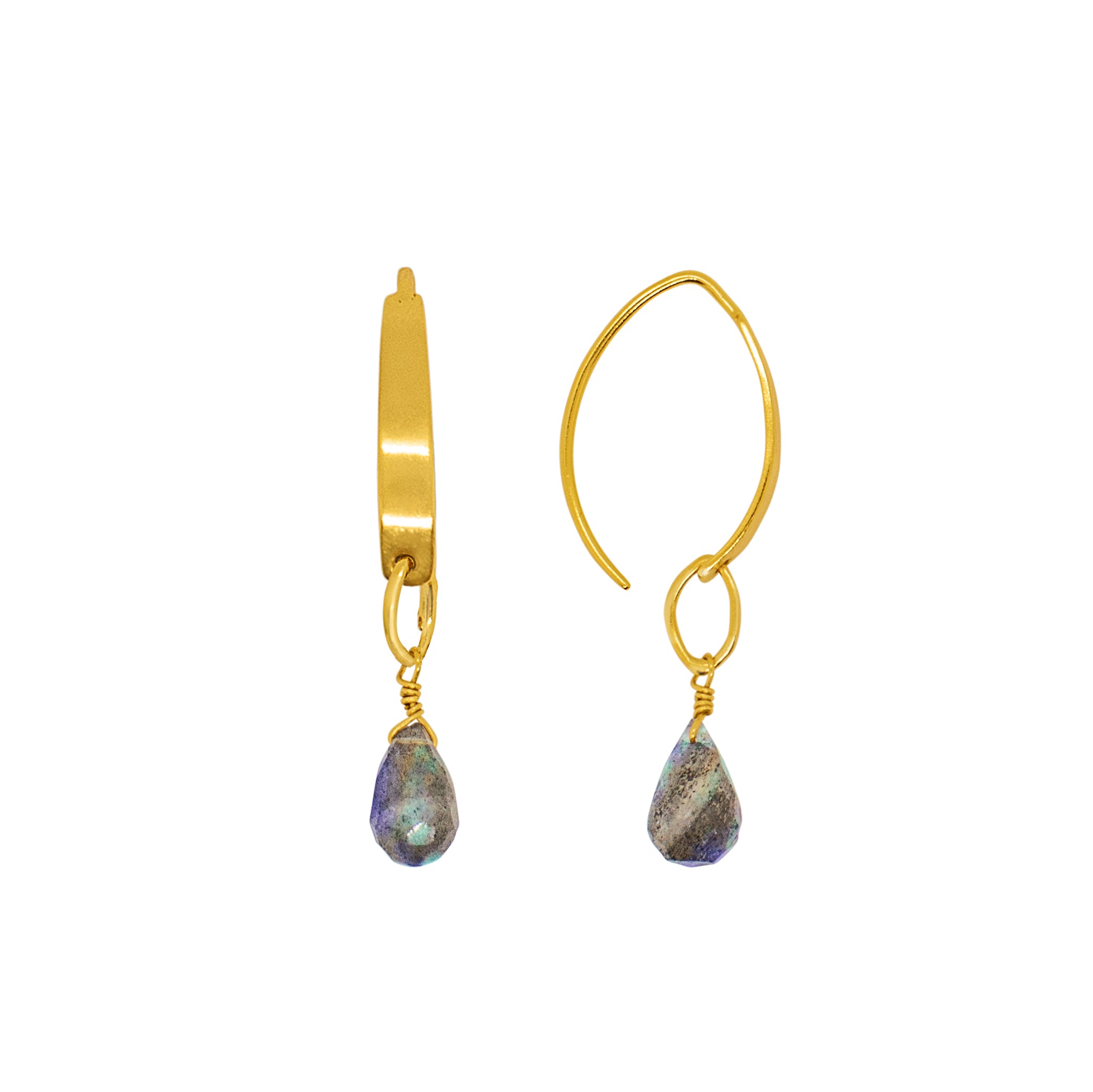 Stone Drop Crescent Earrings in Labradorite & Gold