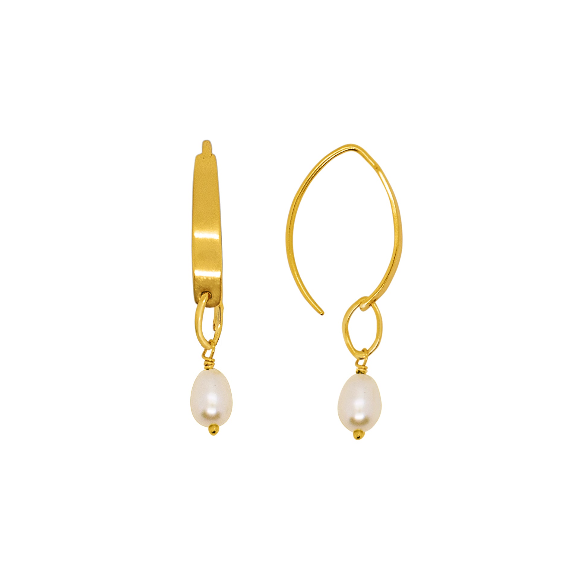 Stone Drop Crescent Earrings in Pearl & Gold