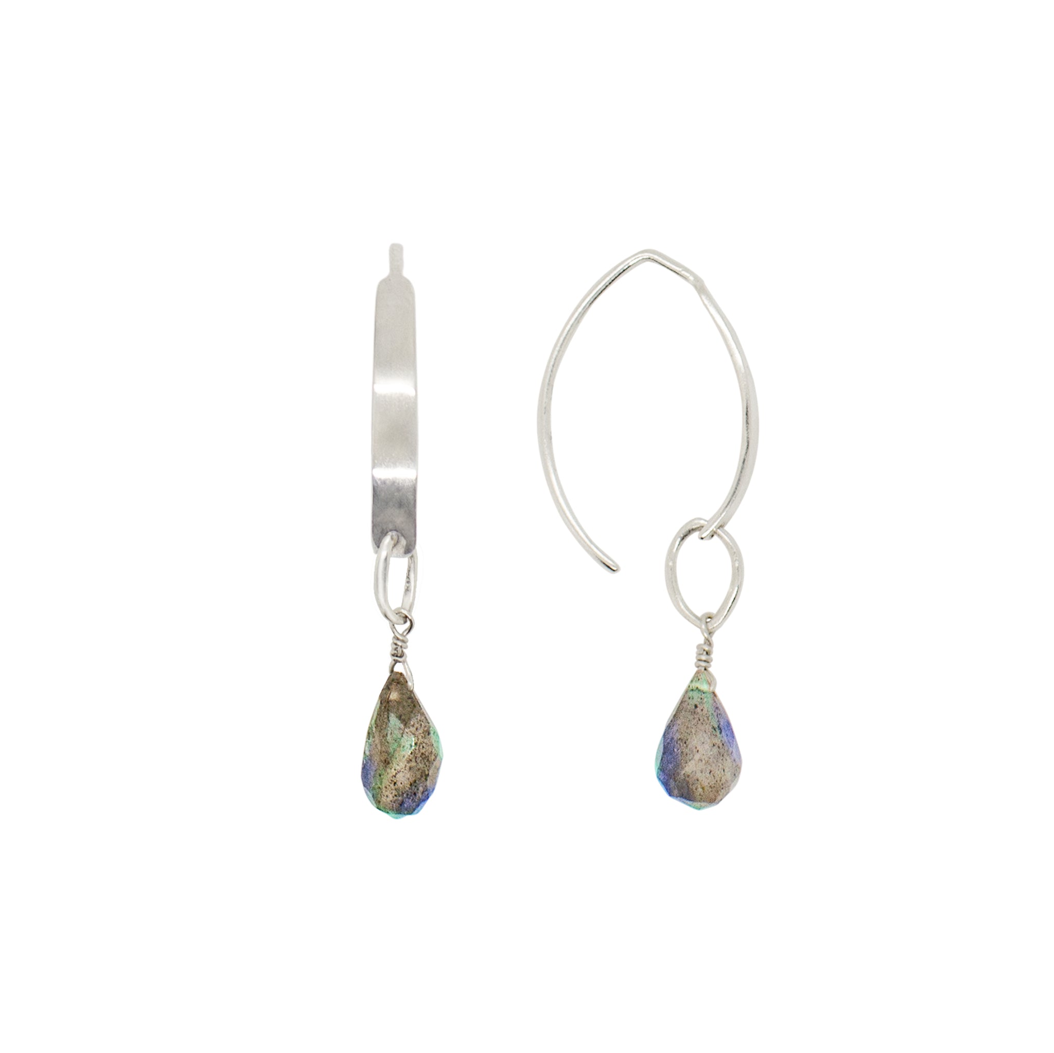 Stone Drop Crescent Earrings in Labradorite & Silver