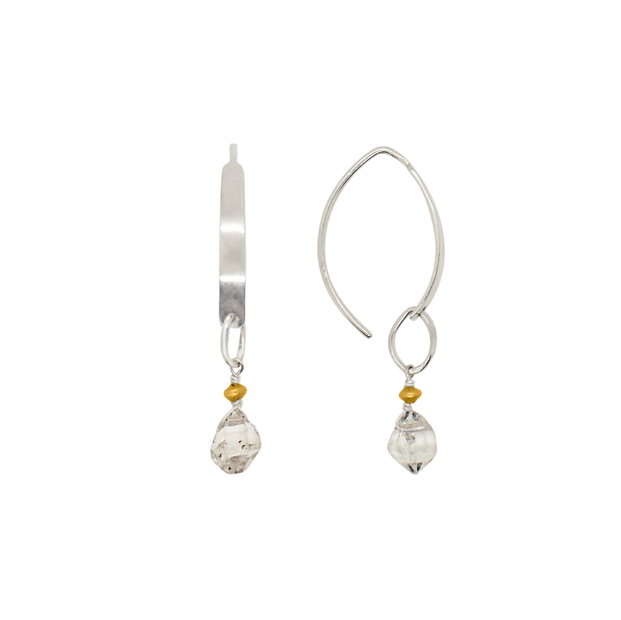 Stone Drop Crescent Earrings in Herkimer & Silver