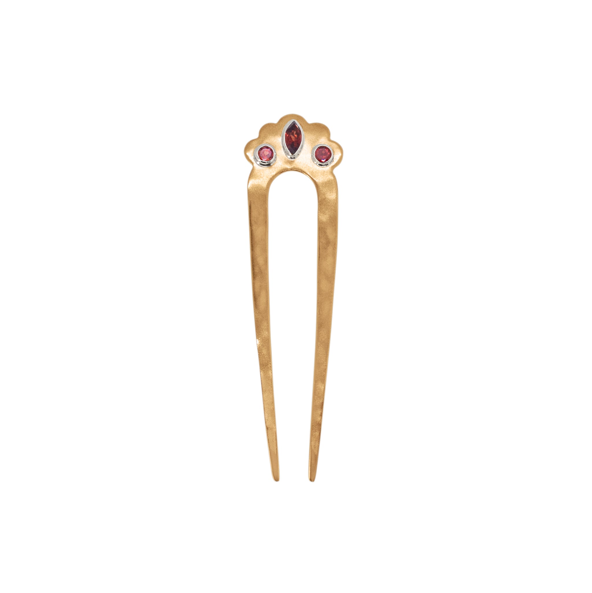 Cut Stone Fado Hair Pin in Garnet & Bronze - Small