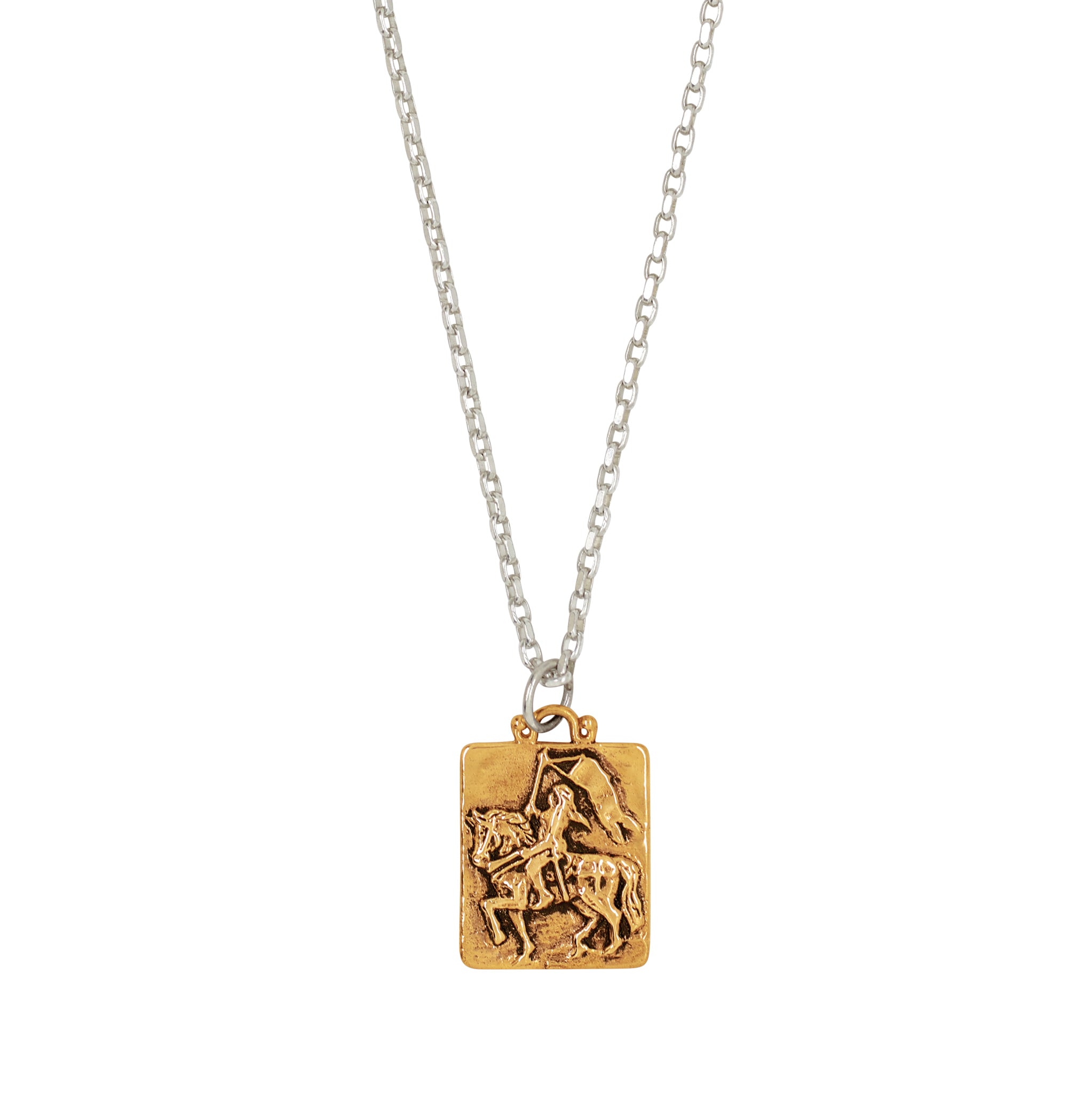 Joan of Arc Tablet Musing Necklace in Bronze & Silver
