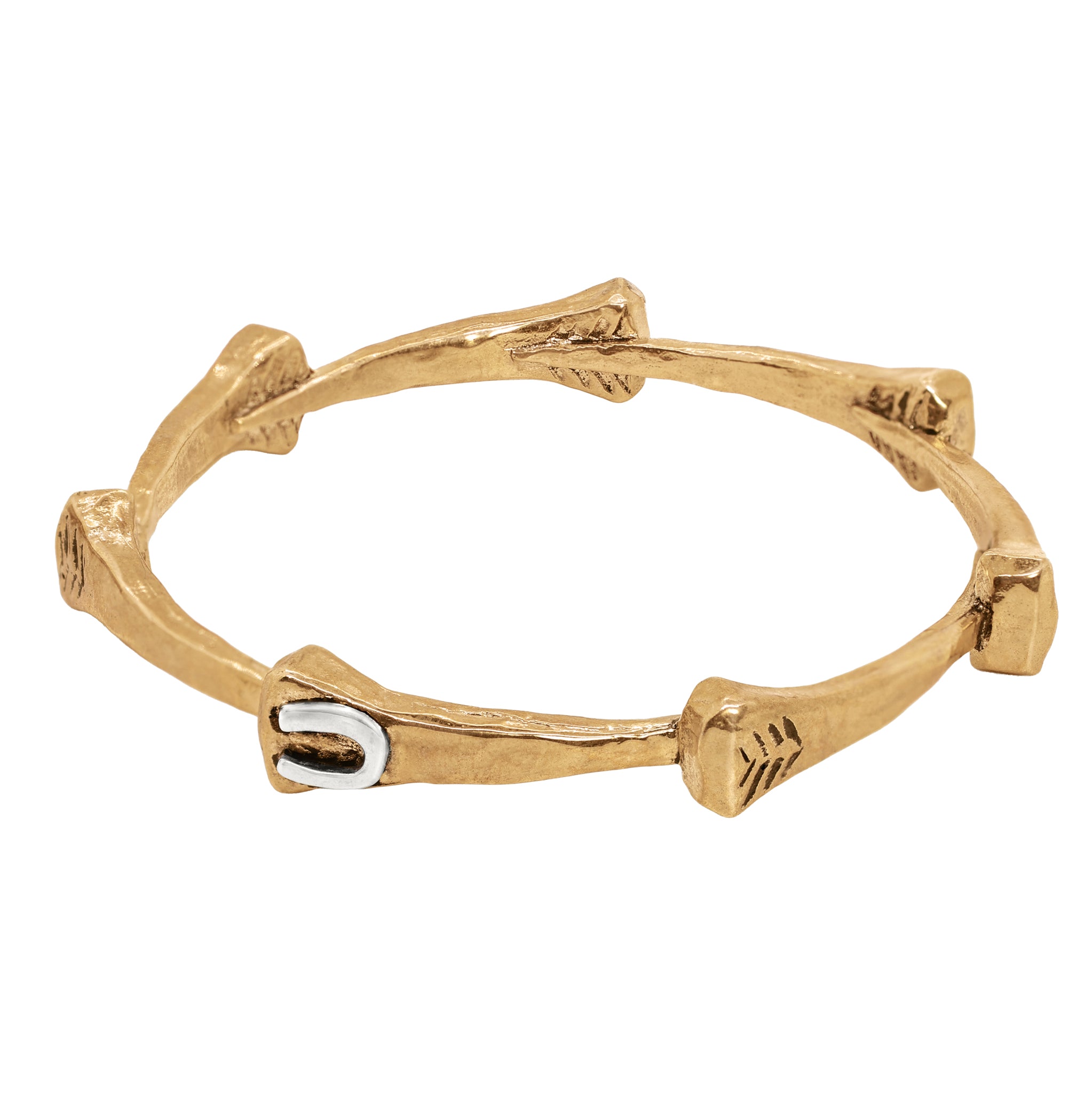 Horseshoe Nail Bangle in Bronze with Silver Accent