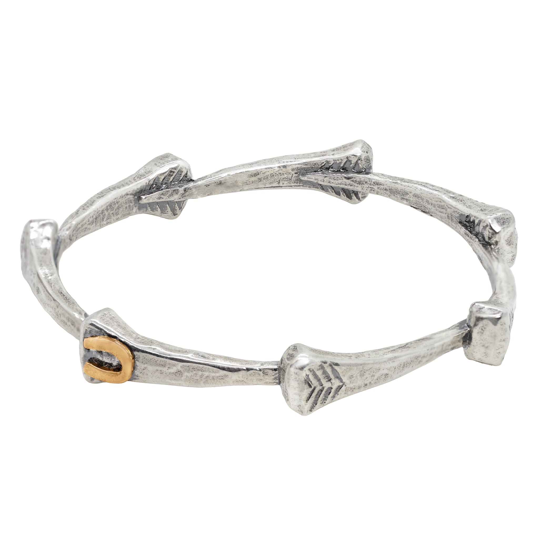 Horseshoe Nail Bangle in Silver and Bronze Accent