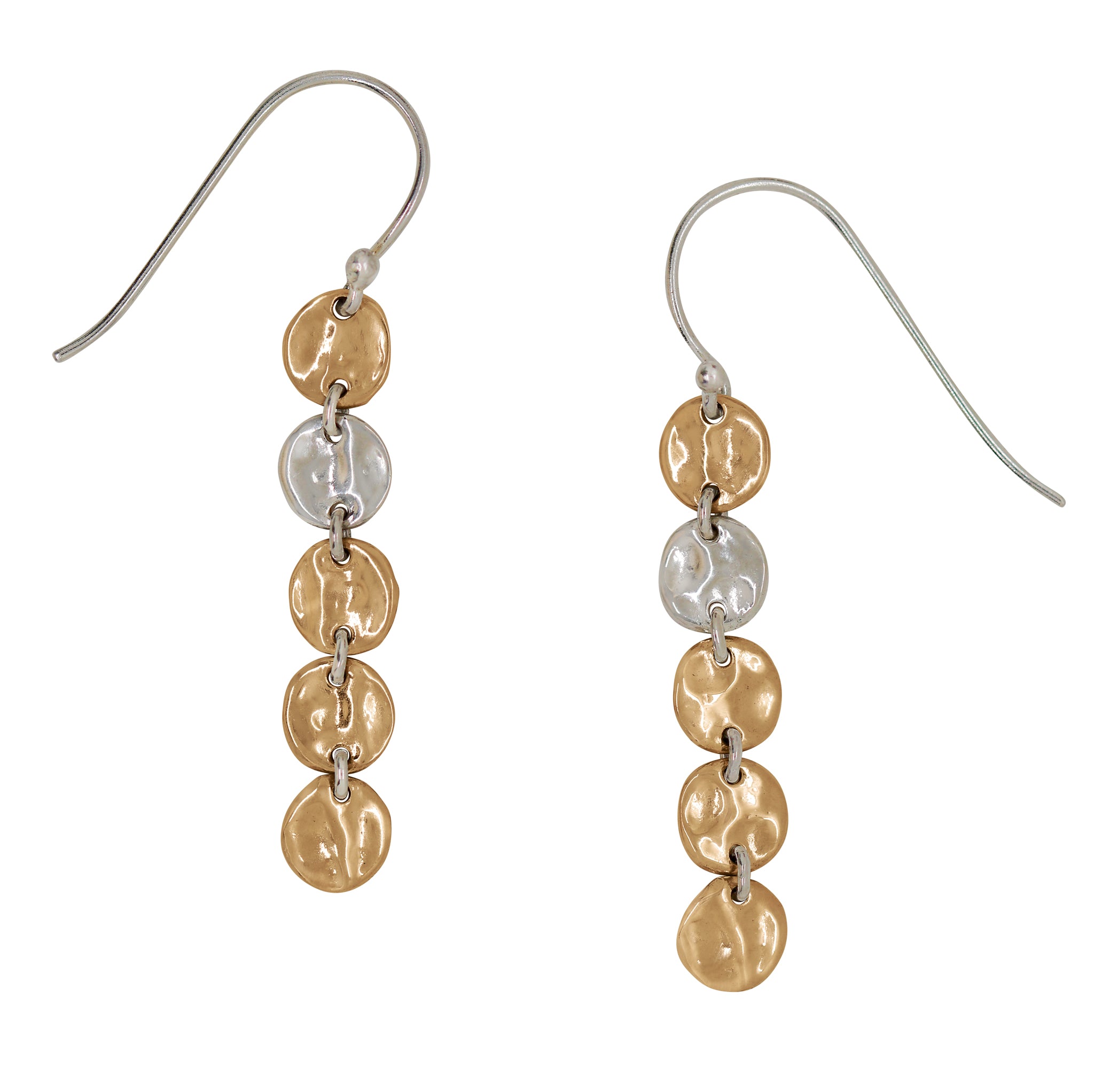 Linked Moon Drop Earrings in Silver & Bronze