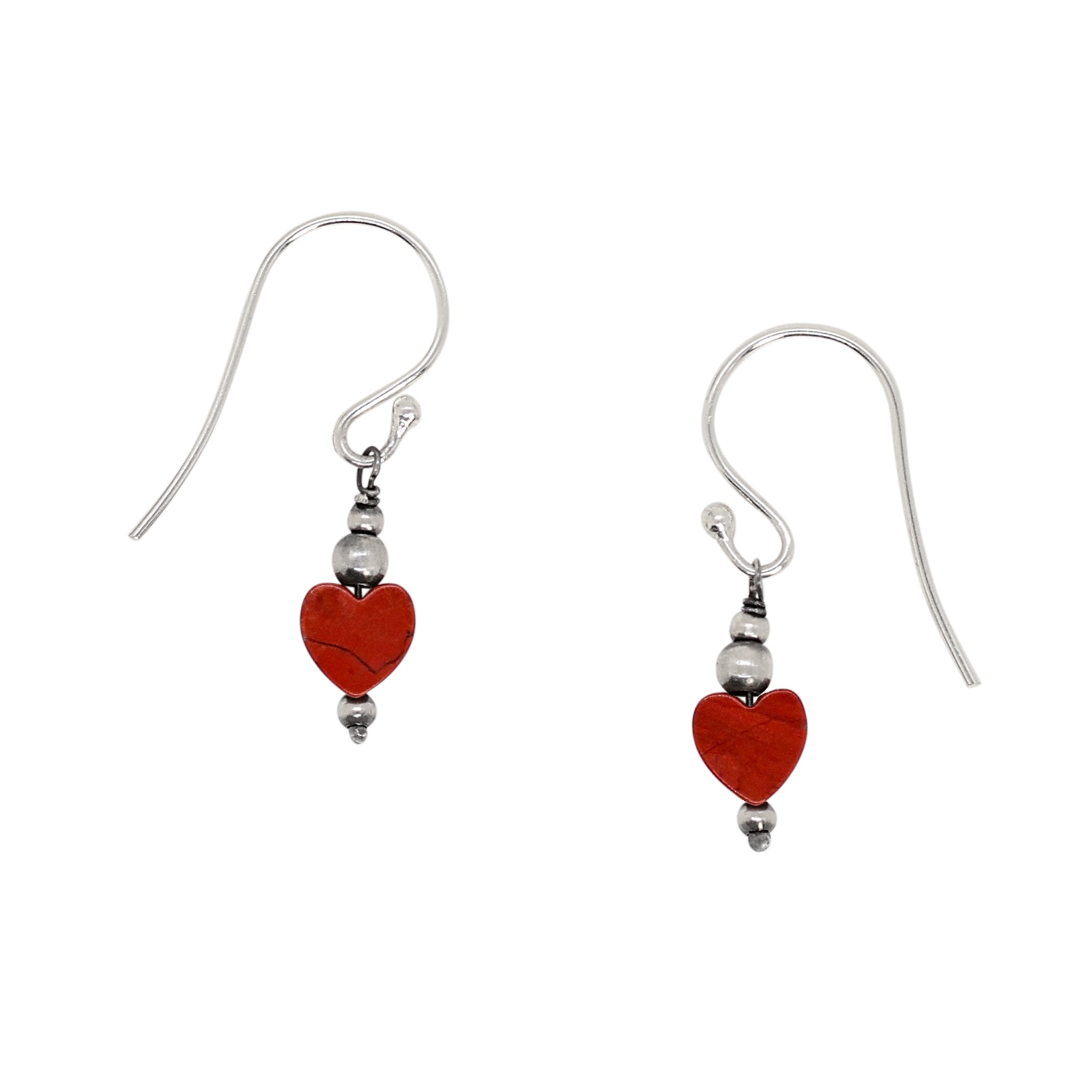 Stone Heart Earrings in Red Jasper