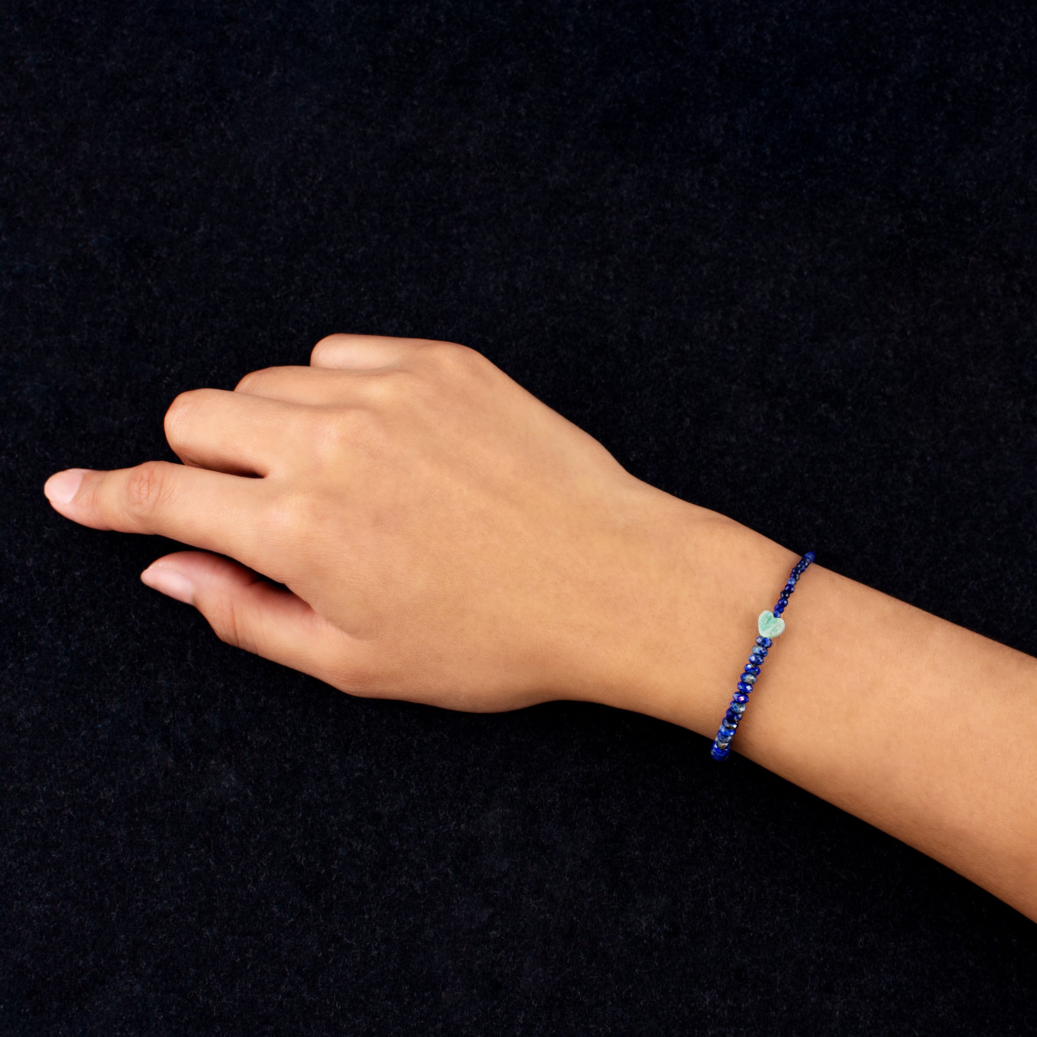 Pyrite's Booty Bracelet in Lapis Rondelle & 2mm & Amazonite Heart