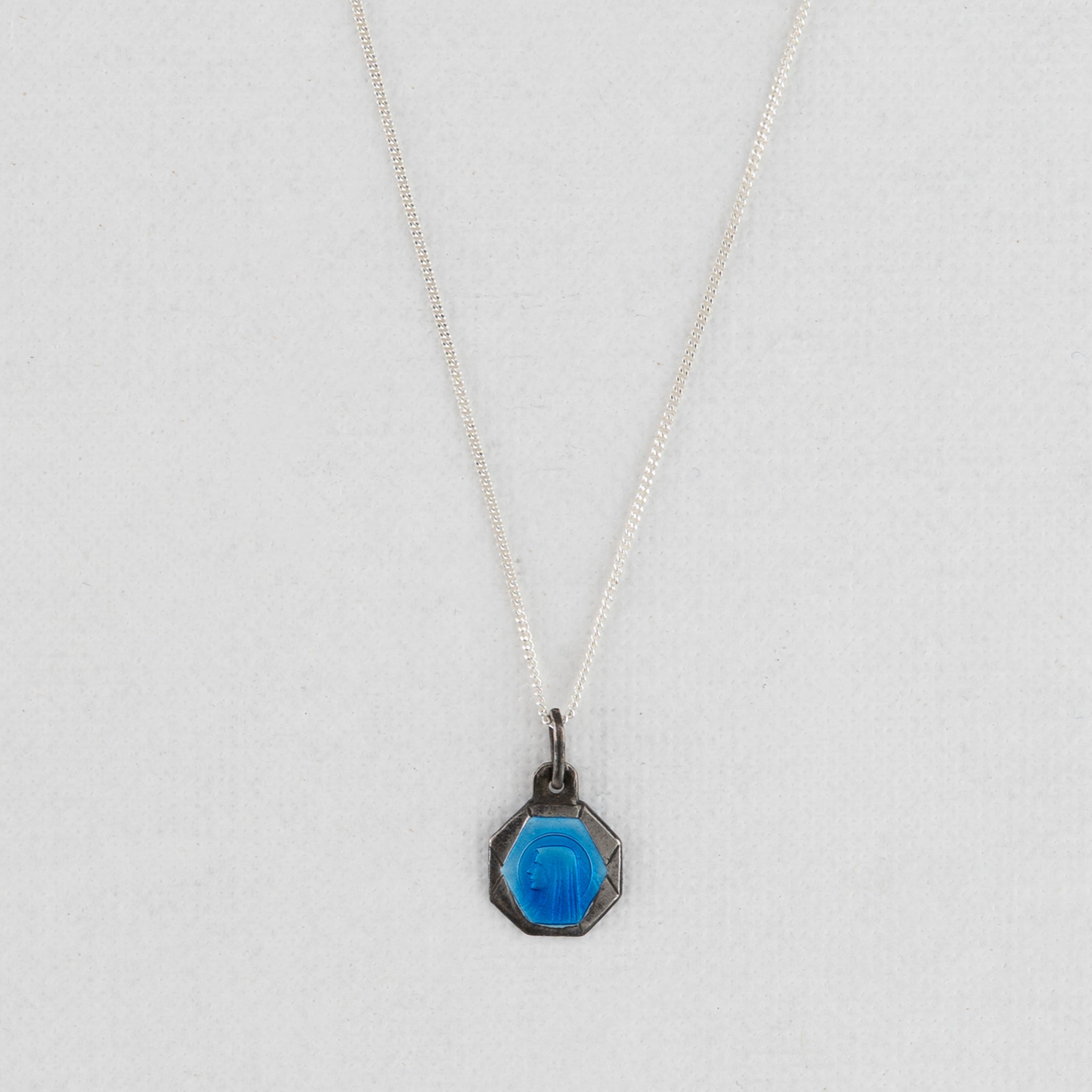 Vintage Medal Our Lady Of Lourdes Blue Enamel v217