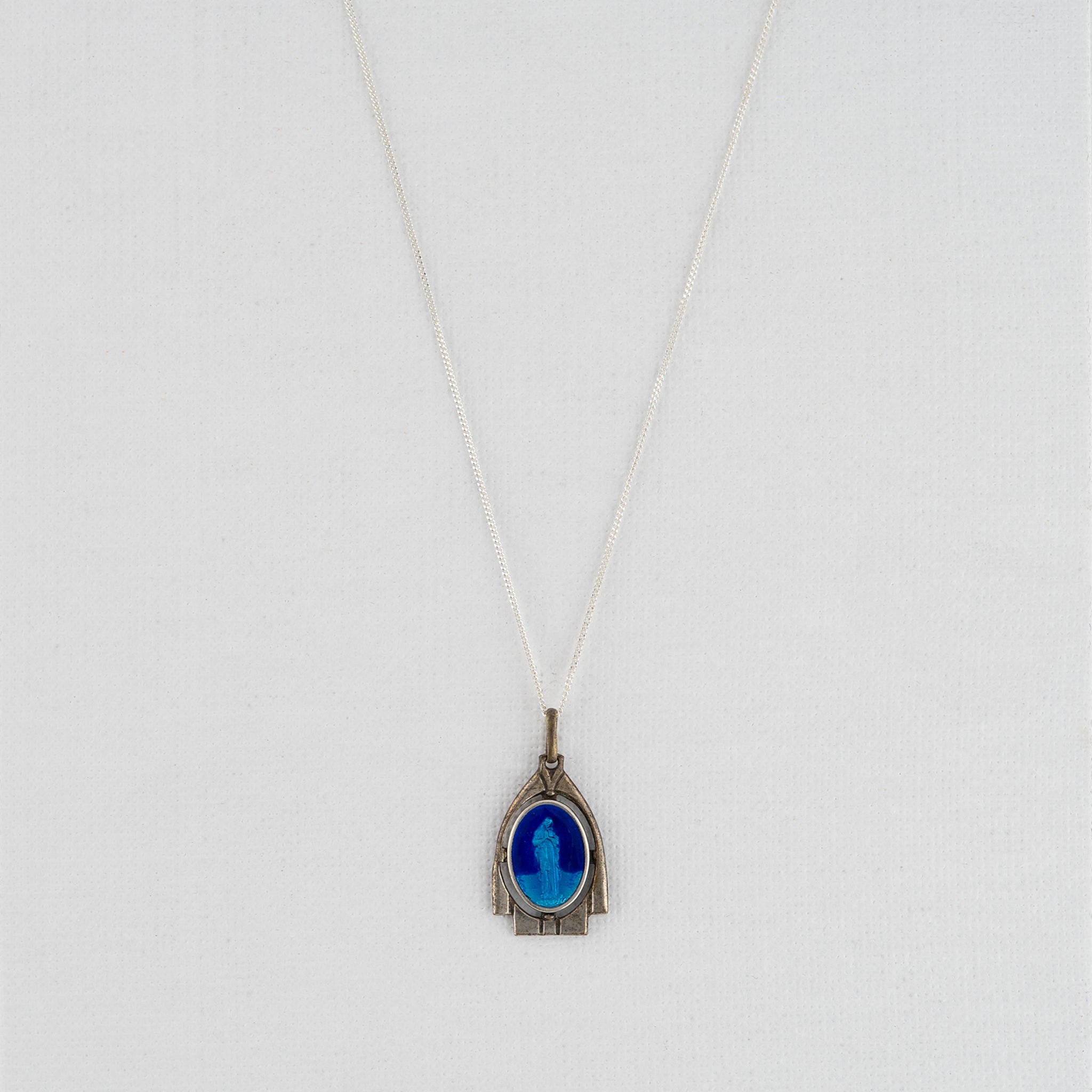 Vintage Medal Notre Dame de Banneux Blue Enamel v221