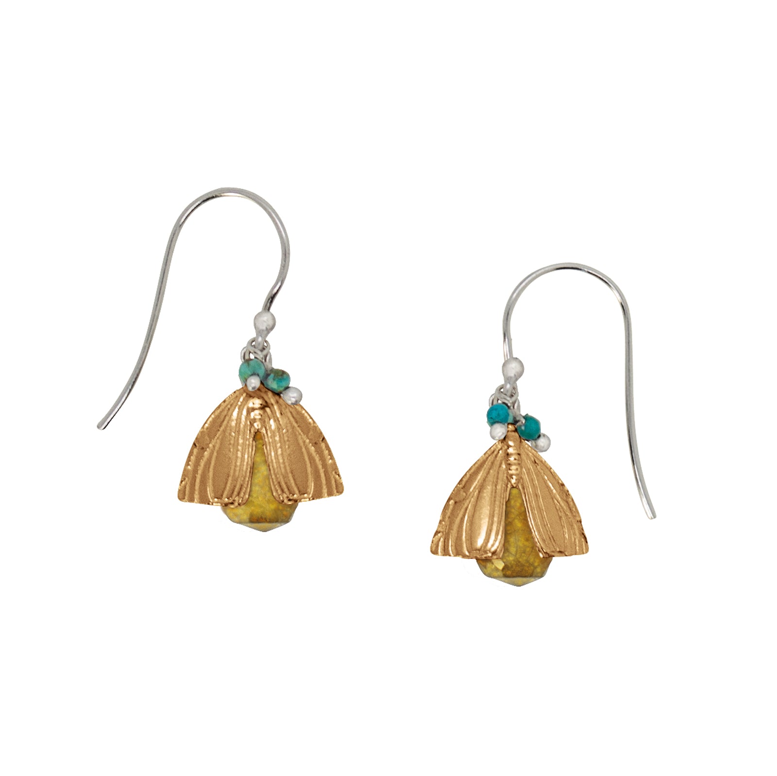 Vivvi Bug Earrings in Citrine & Turquoise in Bronze with Silver Flash Plate
