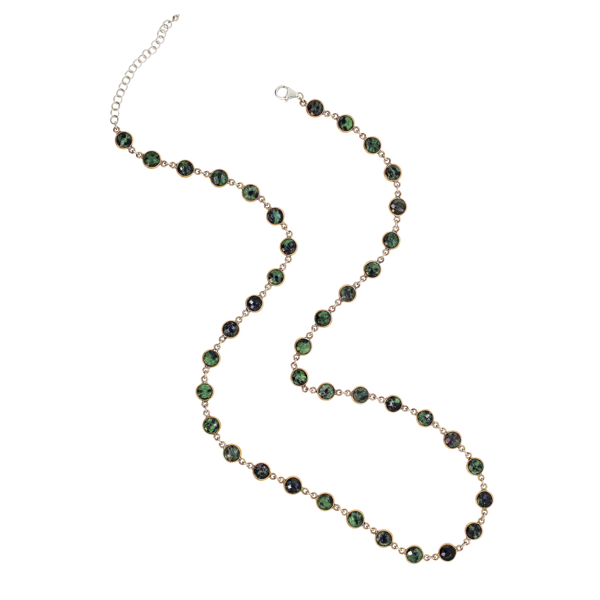 Linked Many Moons Necklace in Ruby Zoisite & Bronze