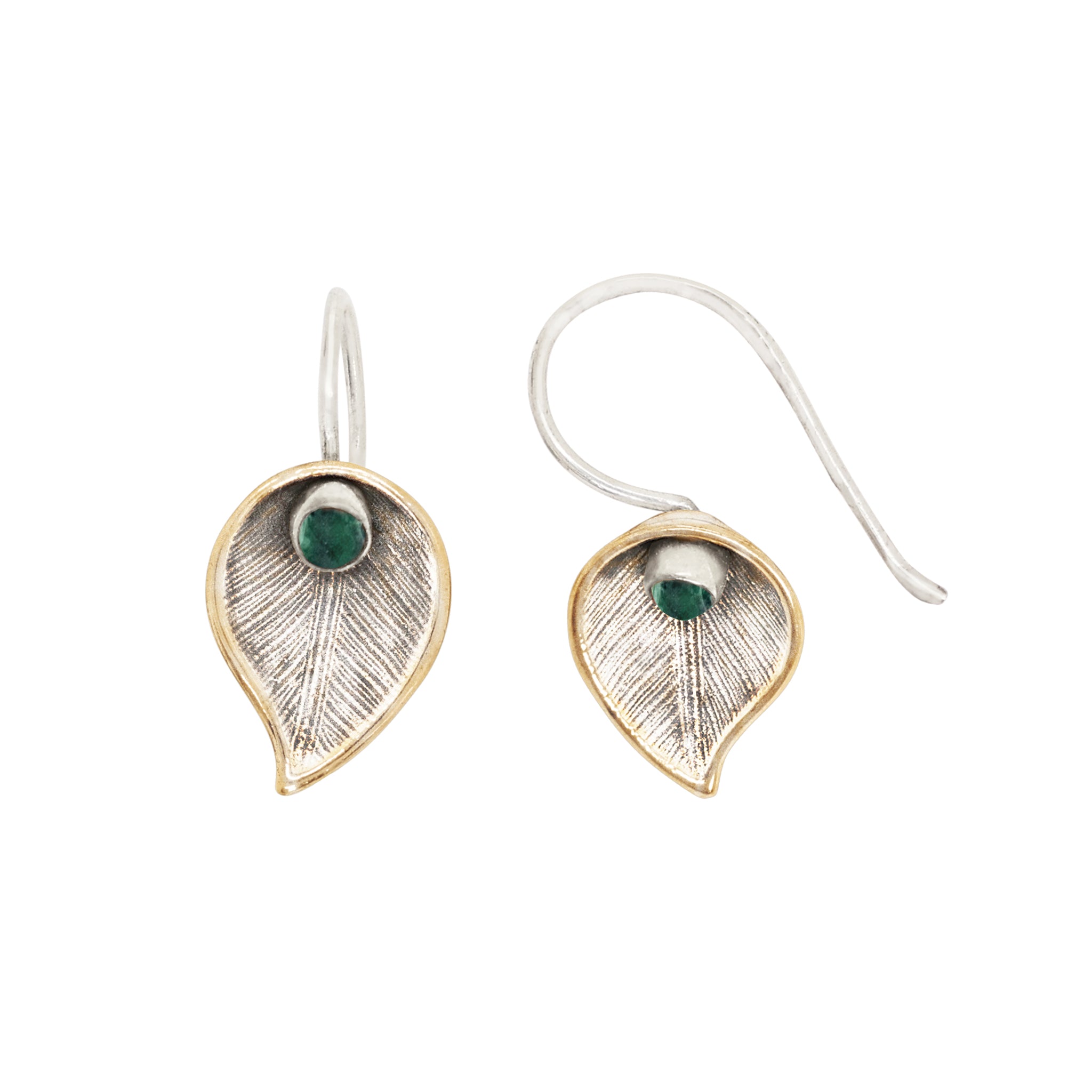 Peace Lily Earrings in Emerald & Bronze with Silver Flash Plate