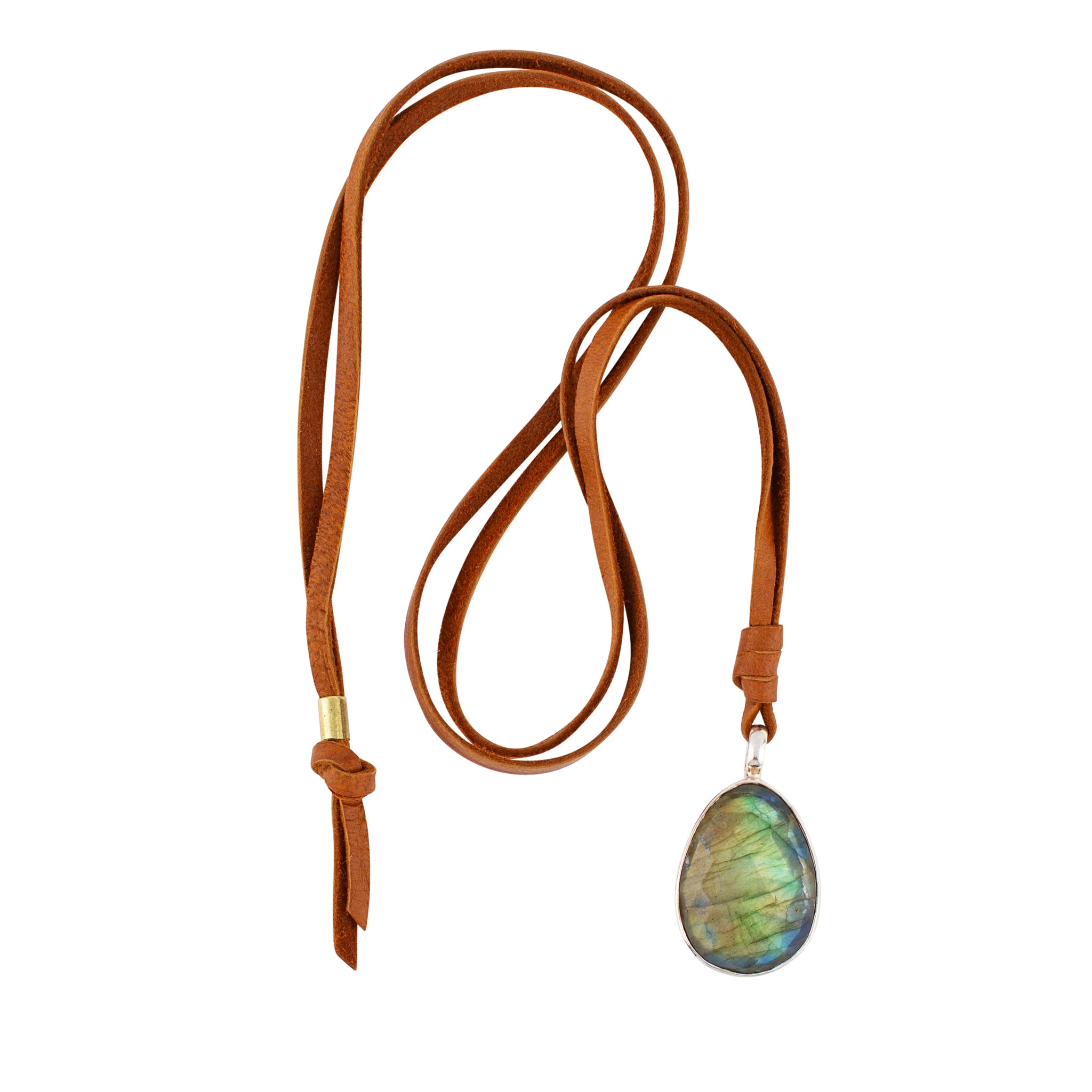 Leather & Stone Necklace in Labradorite & Silver