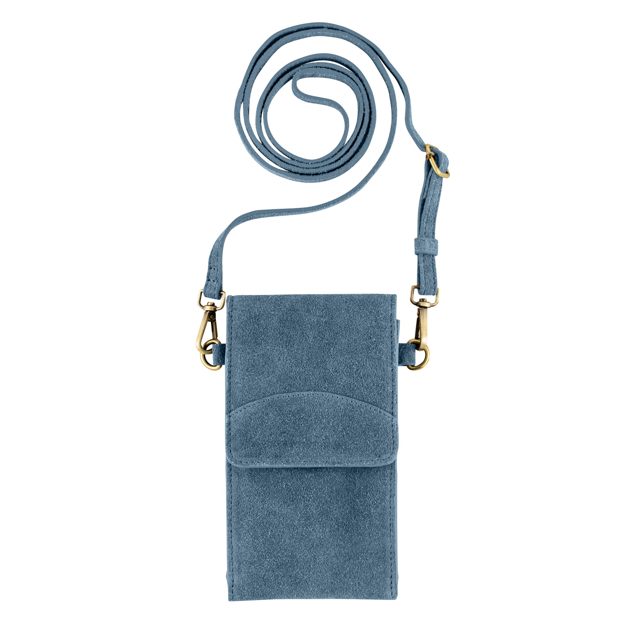 On the Move Leather Phone Bag in New Blue Suede | Available to Ship April 8, 2026