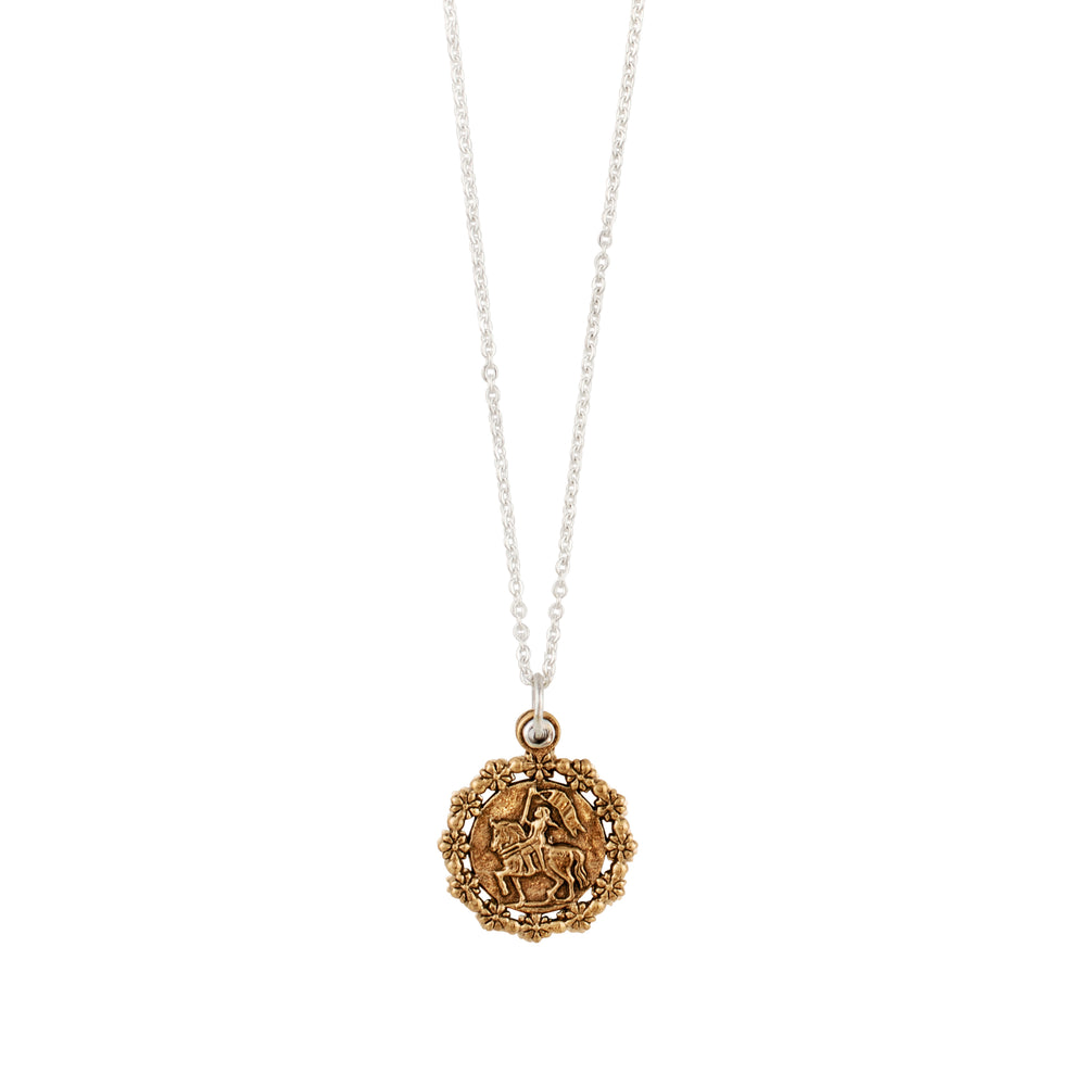 Joan of Arc Sliding Locket Necklace in Bronze with Silver Flash Plate