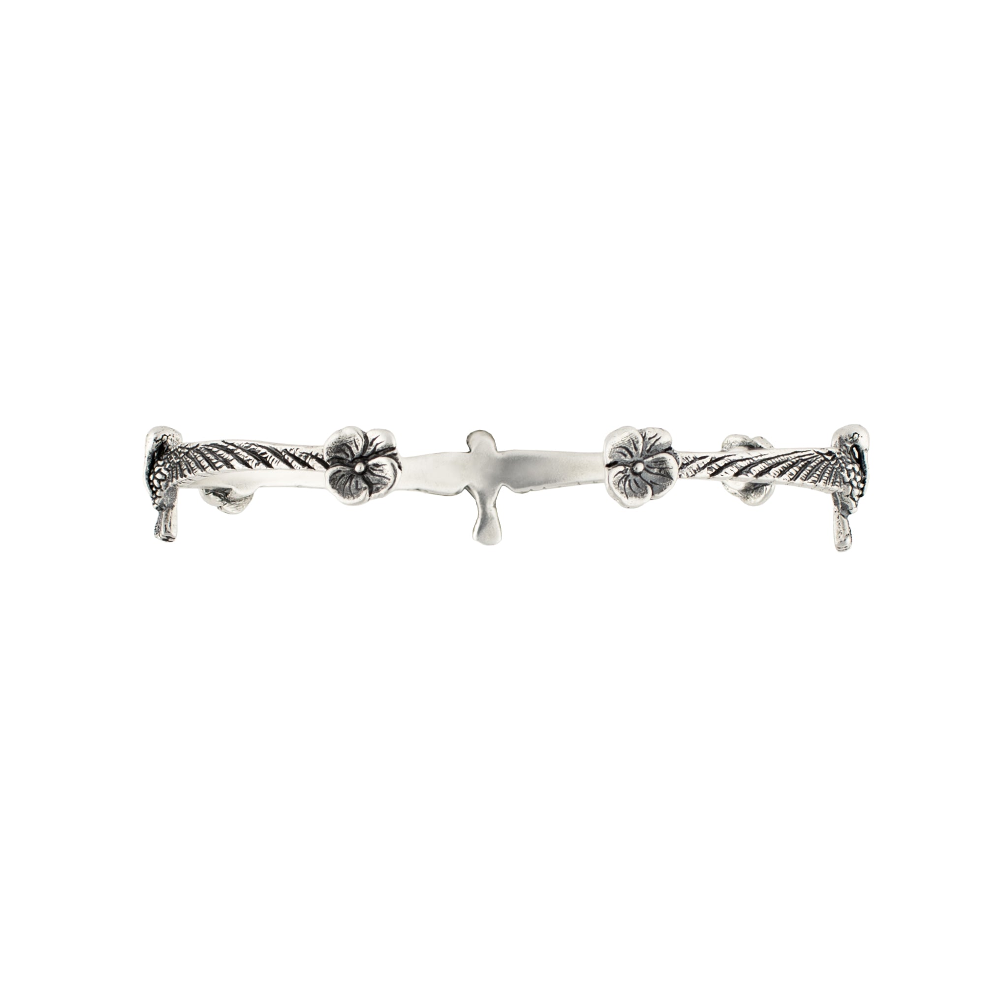 Hummingbird & Pansy Cuff in Silver
