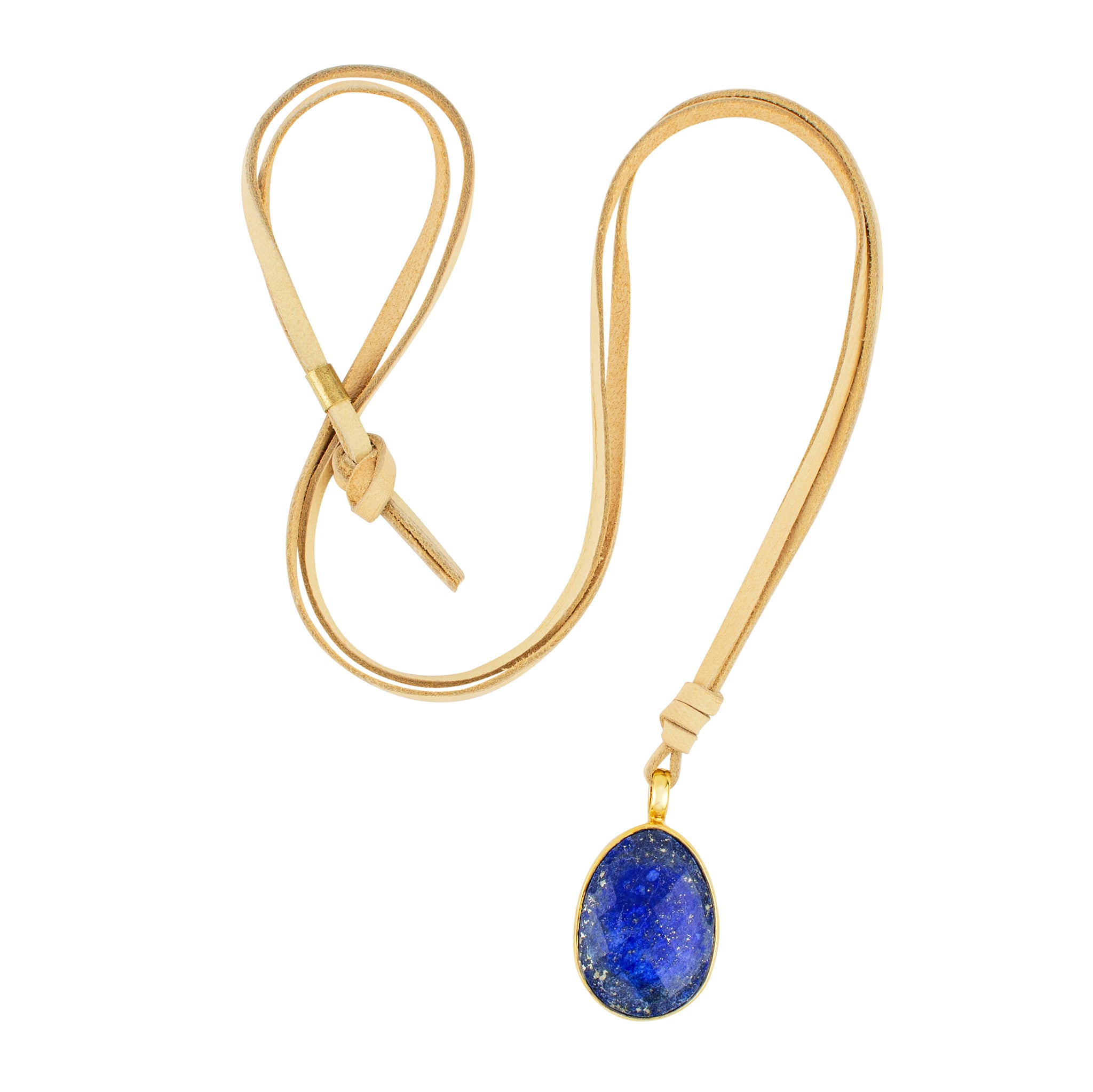 Leather & Stone Necklace in Lapis & Gold